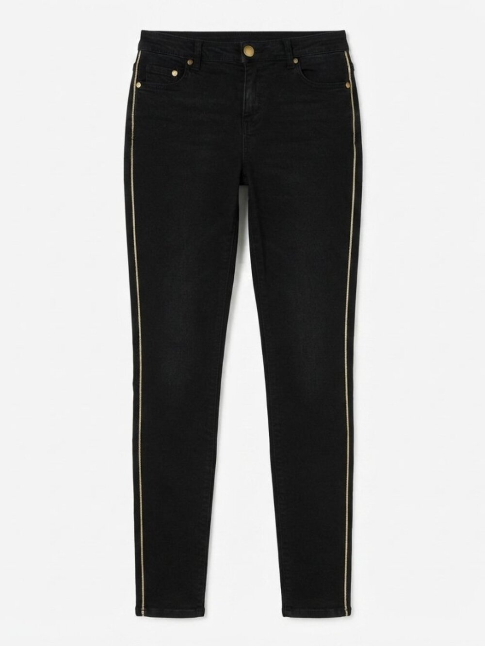 Thurley Black Skinny Jeans with Metallic Gold Side Piping